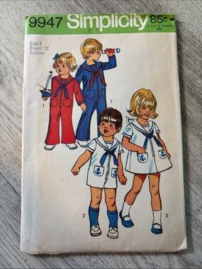 Vintage 1970s Simplicity sewing pattern 9947 Size 3 toddler sailor jumpsuit
